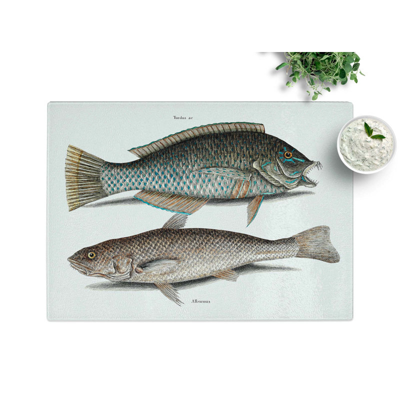 Tempered Glass Puddingwife & Whiting Fish by Mark Catesby Chopping Board, 28.5 cm x 20 cm