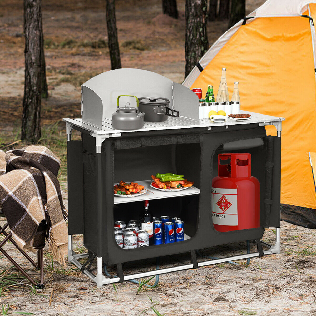 Ozark Trail Portable Camp Kitchen And Sink Table With Lantern Pole