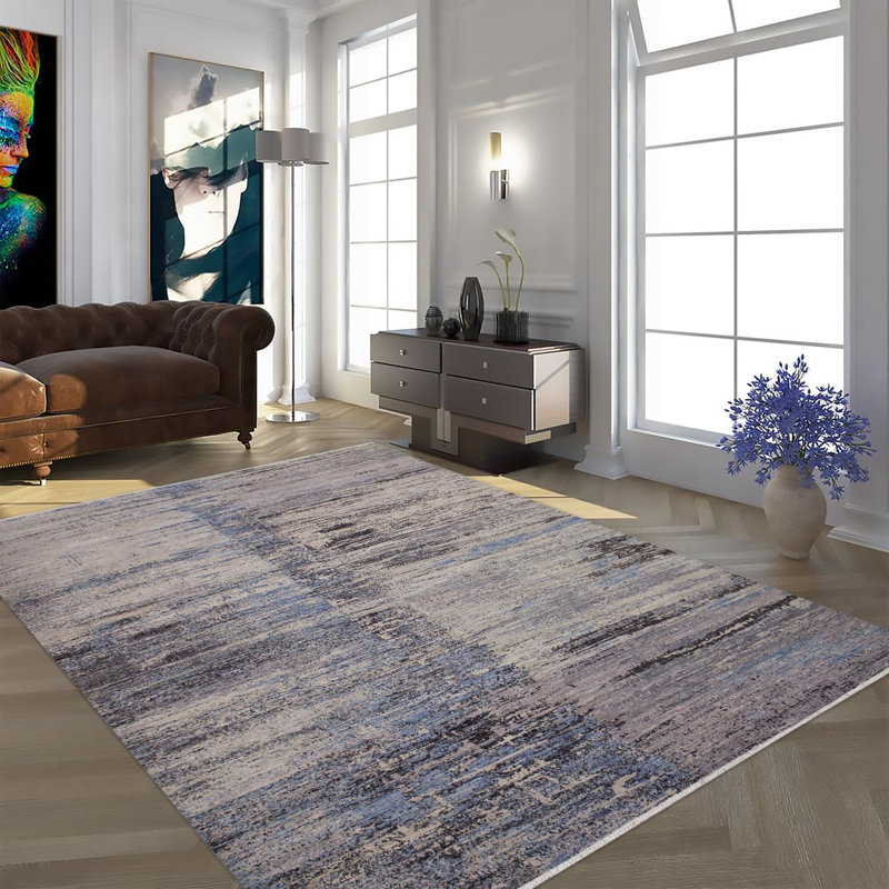 Tapis gris abstrait en laine noué à la main 10 pi x 14 pi 2 po Nyquist