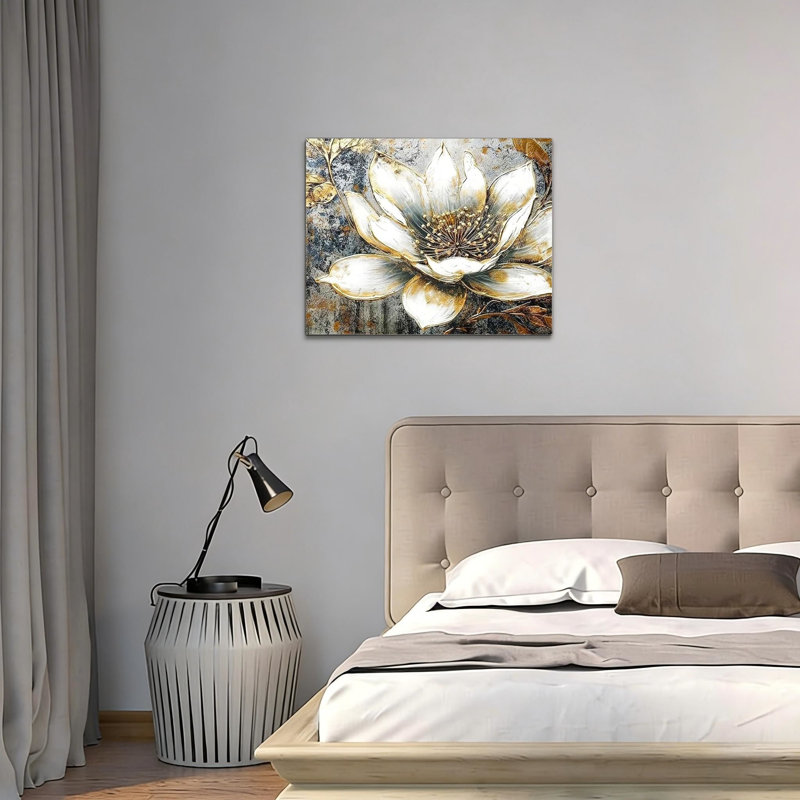 Art mural floral blanc rétro, art pour la décoration intérieure ou cadeaux, L 16 x l 20