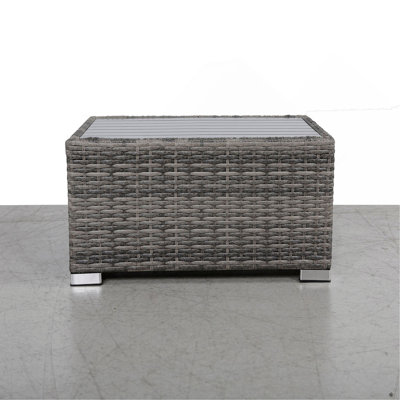Mixed Slatted Side Table with Aluminum Top – Fully Assembled