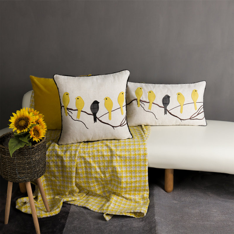 Appliqued Linen Reversible Pillow Cover
