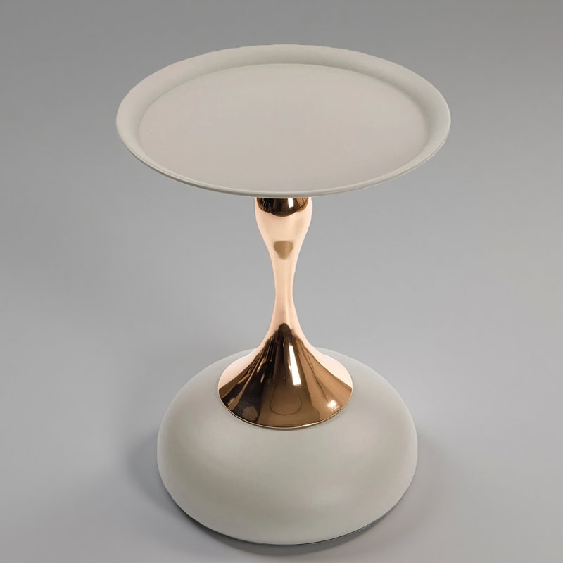 Table d'appoint à plateau rond moderne en métal avec base piédestal, Gris mat
