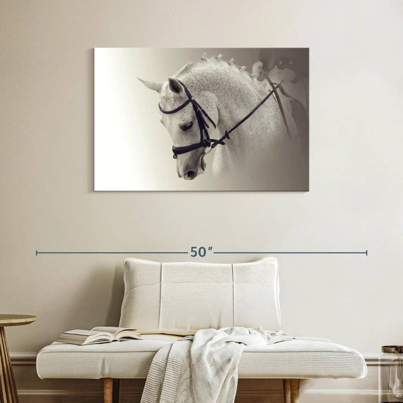 White Dressage Horse, 26" H x 39" W