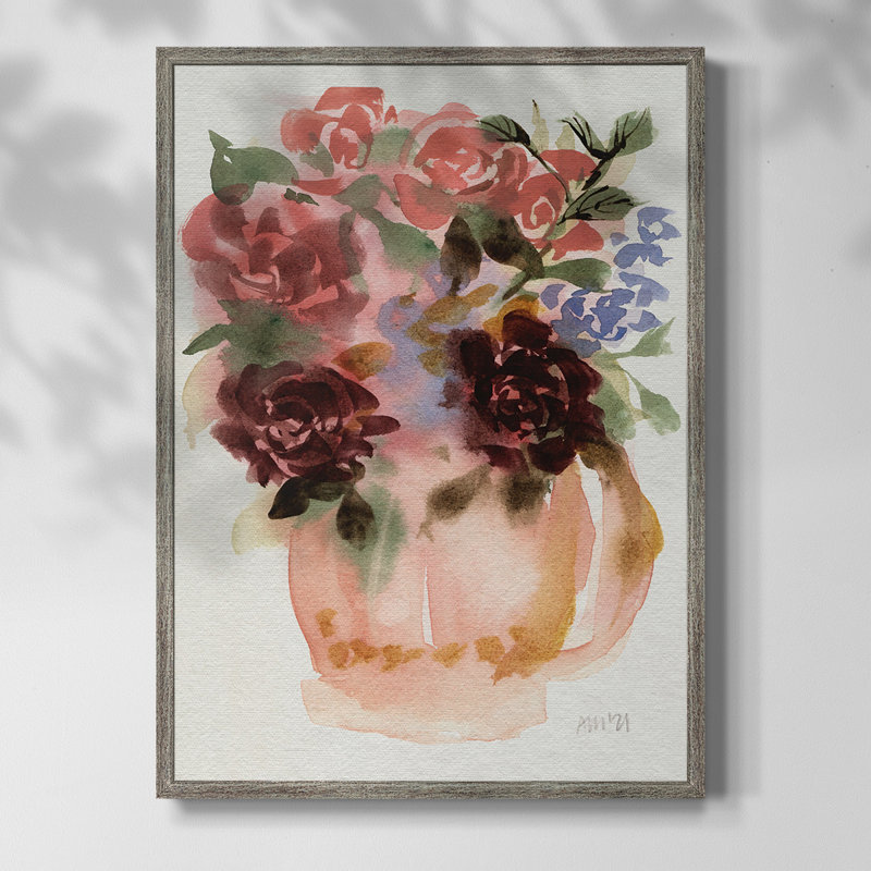 Mauve Bouquet in Teapot I, reproduction encadrée - bois massif, H 21 po x l 17 po