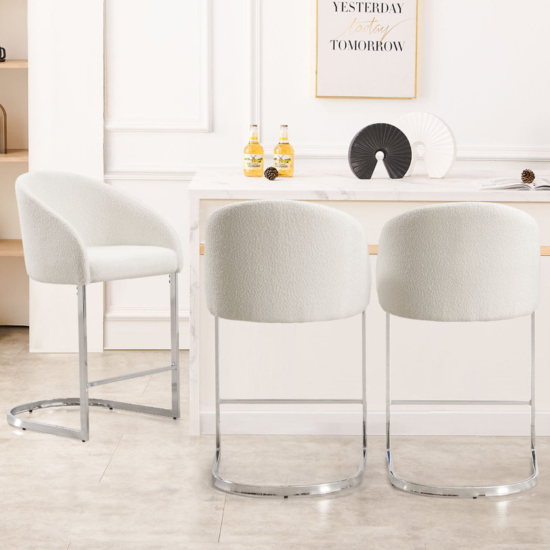 Chylee 26'' Boucle Upholstered Counter Stool, White