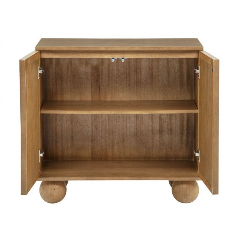 Boho brun clair 31 po Armoire décorative, meuble de rangement pour le hall d'entrée avec pieds en forme de boule et portes arquées