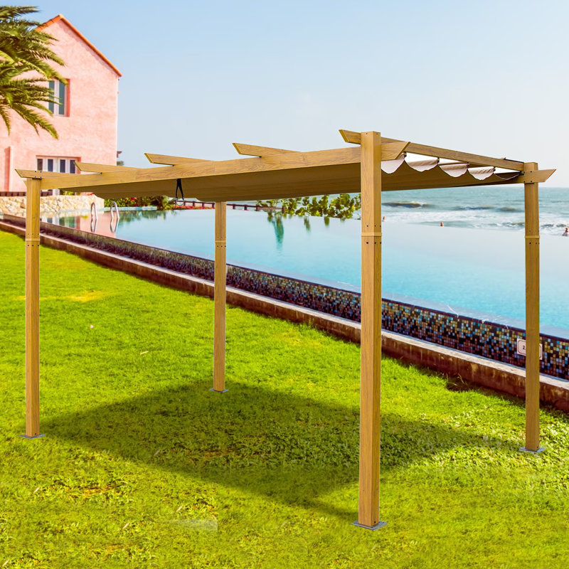 Aluminum Pergola with Canopy, Brown, 10 ft. W x 13 ft. D