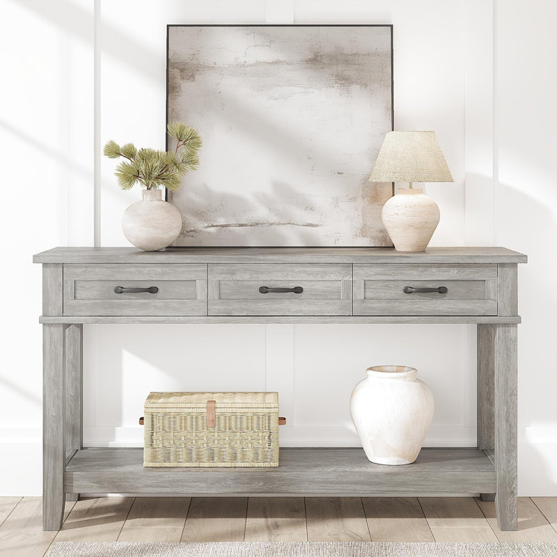 Console grise à 3 tiroirs et tablette inférieure ouverte - imperméable, facile à nettoyer, conception étroite pour le vestibule ou le salon - Couleur: gris