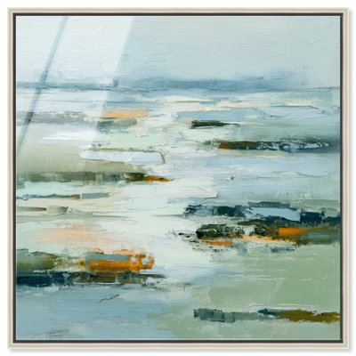 Roseaux murmurants, impression acrylique encadrée, art côtier abstrait par Art Remedy, cadre argenté, 20 x 20