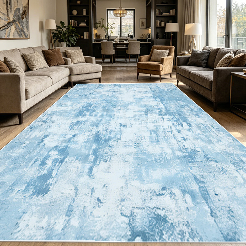 1PC Distressed Faded Sky Blue Watercolor Abstract area rugs for Living Room, Soft and Comfortable, Suitable for all seasons, easy-to-maintain, machine washable Indoor floor mat, Under Table Farmhouse suitable for dining room, bedroom, entryway,