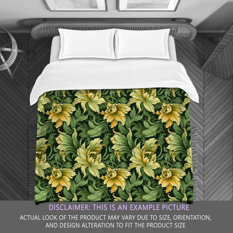 Machine Printed Comforter, Twin Extra Long Comforter, Green/Yellow Floral
