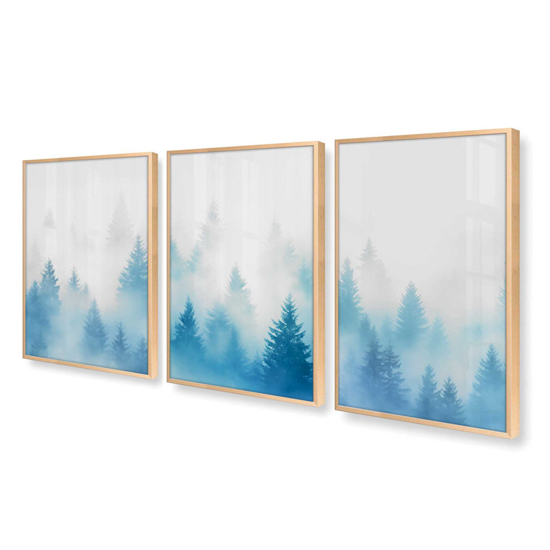 Ensemble de 3 impressions Frozen Echoes dans un cadre en zinc patiné, 36 po x 24 po, H 11 po x l 27 po, Érable brut