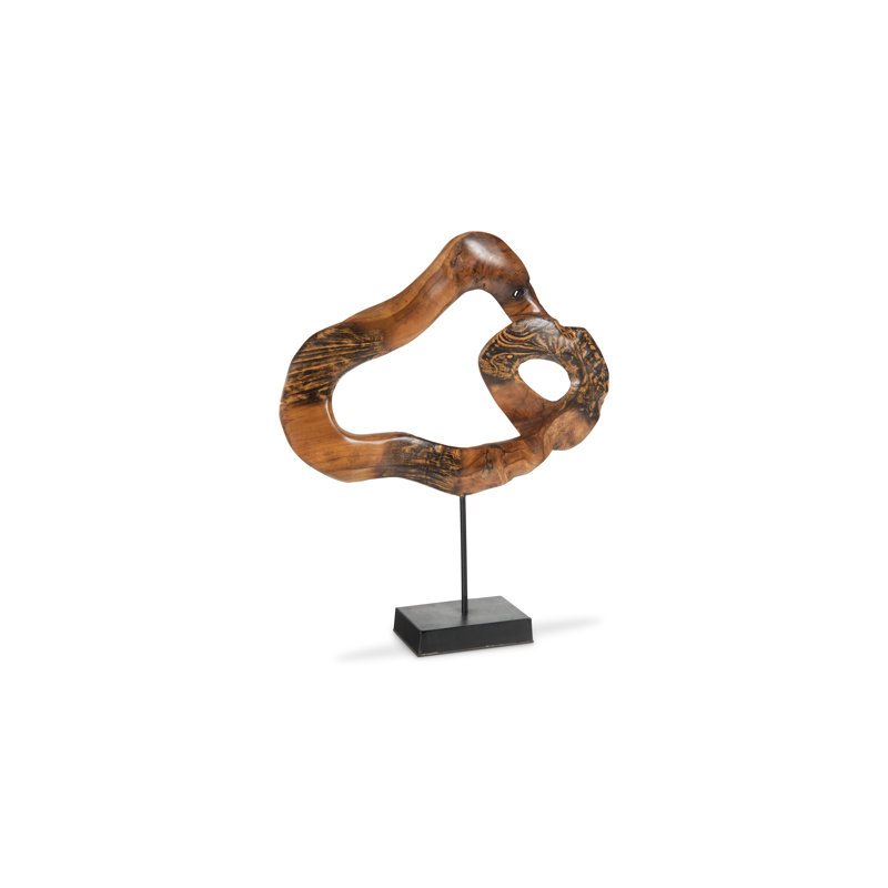 Transitional Black and Brown Carved Wood Swirl on Stand