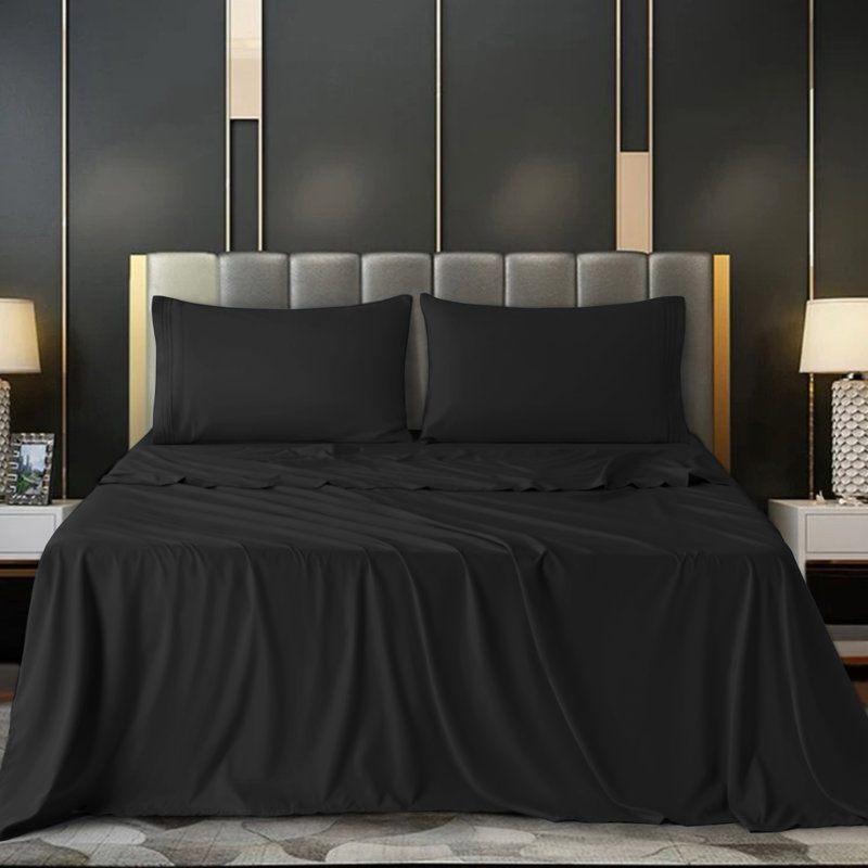  Ensemble de draps 6 pièces en microfibre, Noir