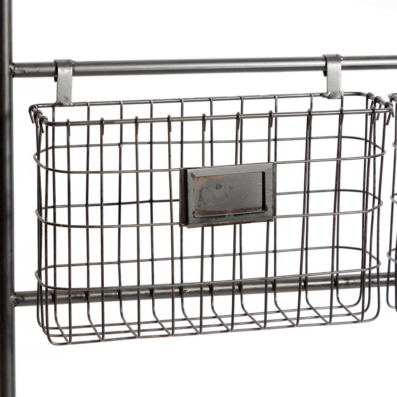 Black Charlotin Metal Tall Wire 5 Slot Magazine Rack Holder with Suspended Baskets and Label Slots, 61" H x 27" W x 5" D