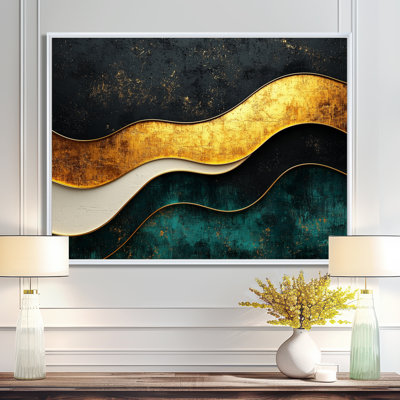 Rathburn Abstract Geometric Echoes Of Emerald And Gold IV - Geometric Framed Prints