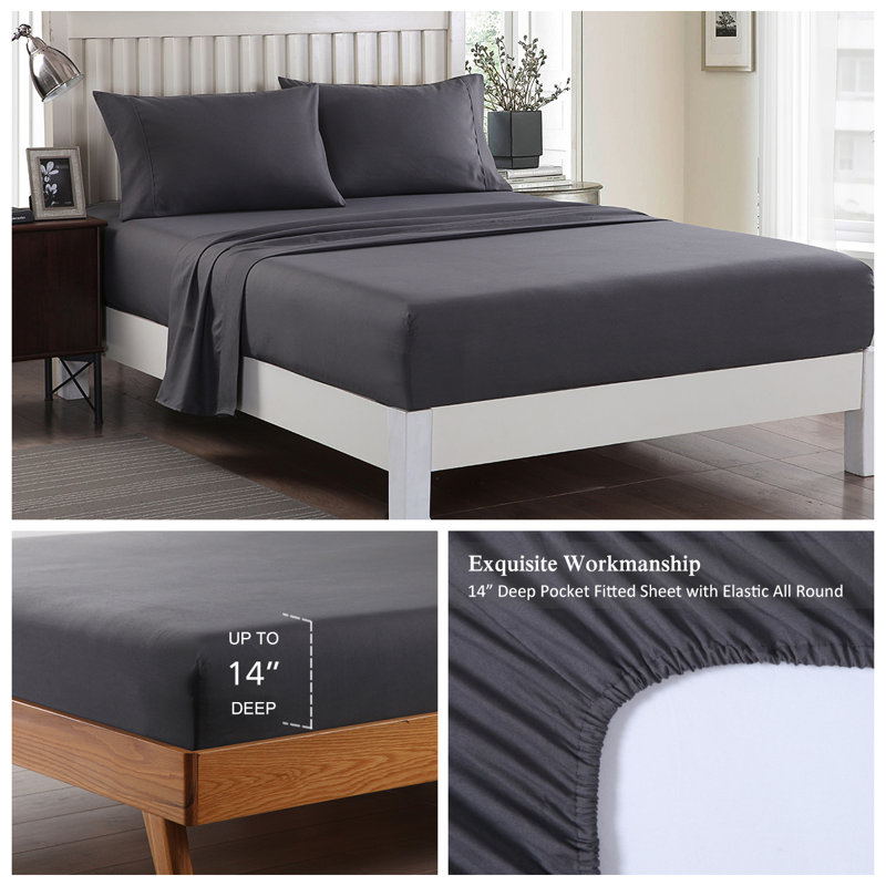 Full Dark Grey Microfiber Deep Pocket Bed Sheet Set