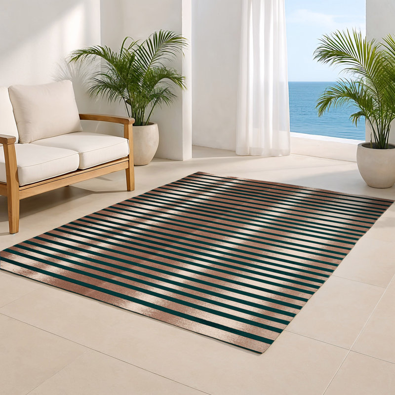 Tapis intérieur / extérieur vert HorizontalStripes, Rectangulaire 8 pi x 10 pi