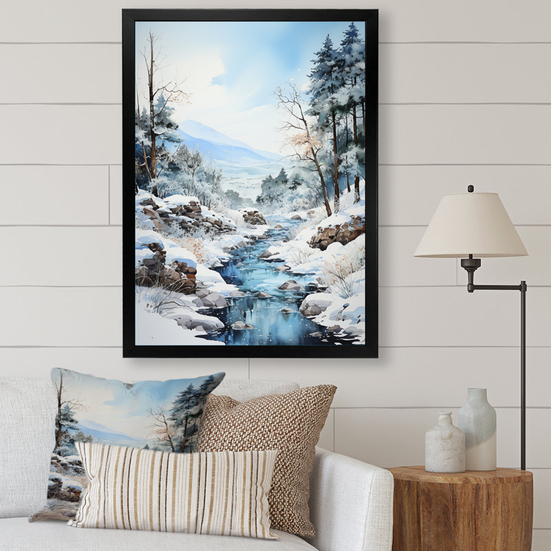 " Minimalism Winter Landscape By The Lake III ", Black Single Picture Framed, 44" H x 34" W x 1.5" D