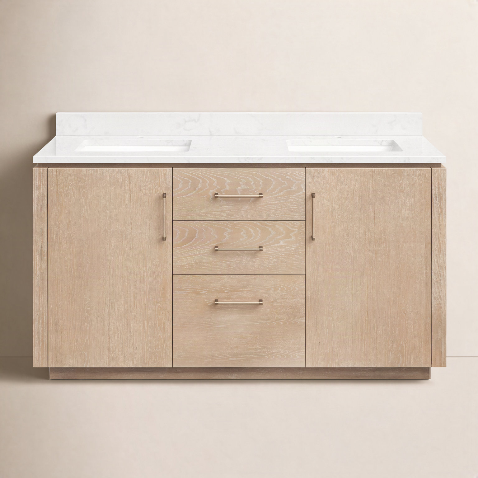Cloverfield 60 " Pine Double Bathroom Vanity, Washed Ash Gray, Gold