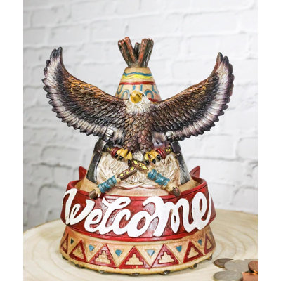 Rustic Southwestern Tribal Tent Hut Eagle Money Piggy Bank Figurine