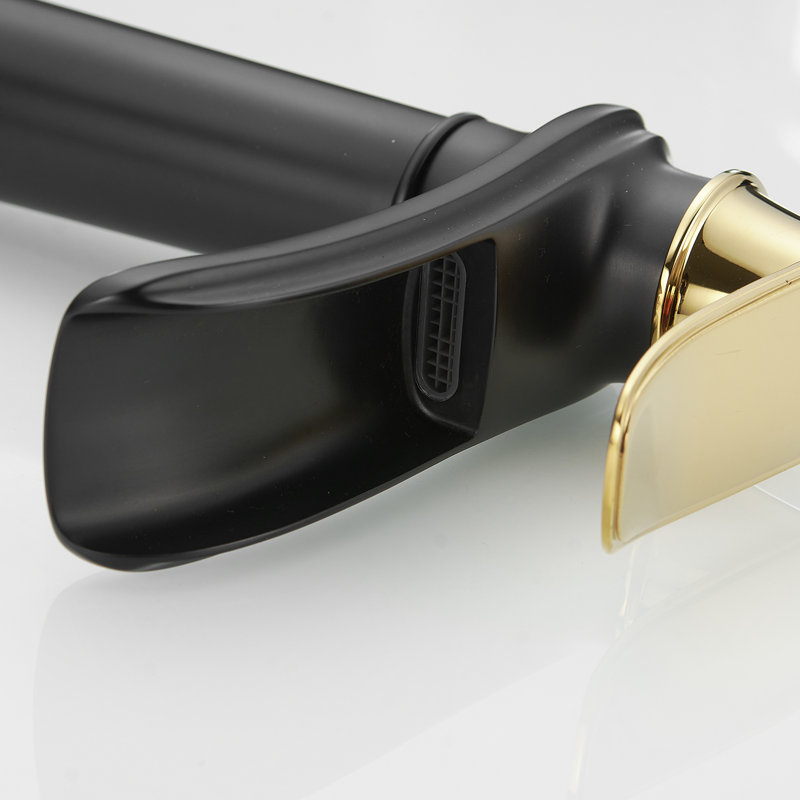 Single-handle Bathroom Faucet with Drain Assembly, Gold/Black