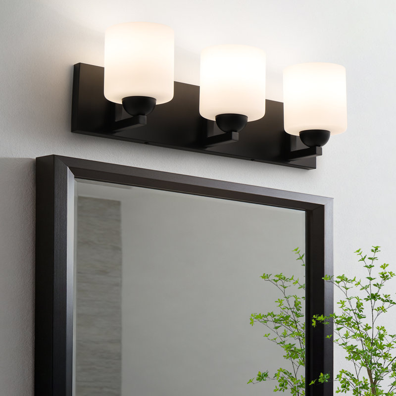 Luminaire de meuble-lavabo de salle de bain avec abat-jour en verre opale, Noir mat, 3, Verre opale