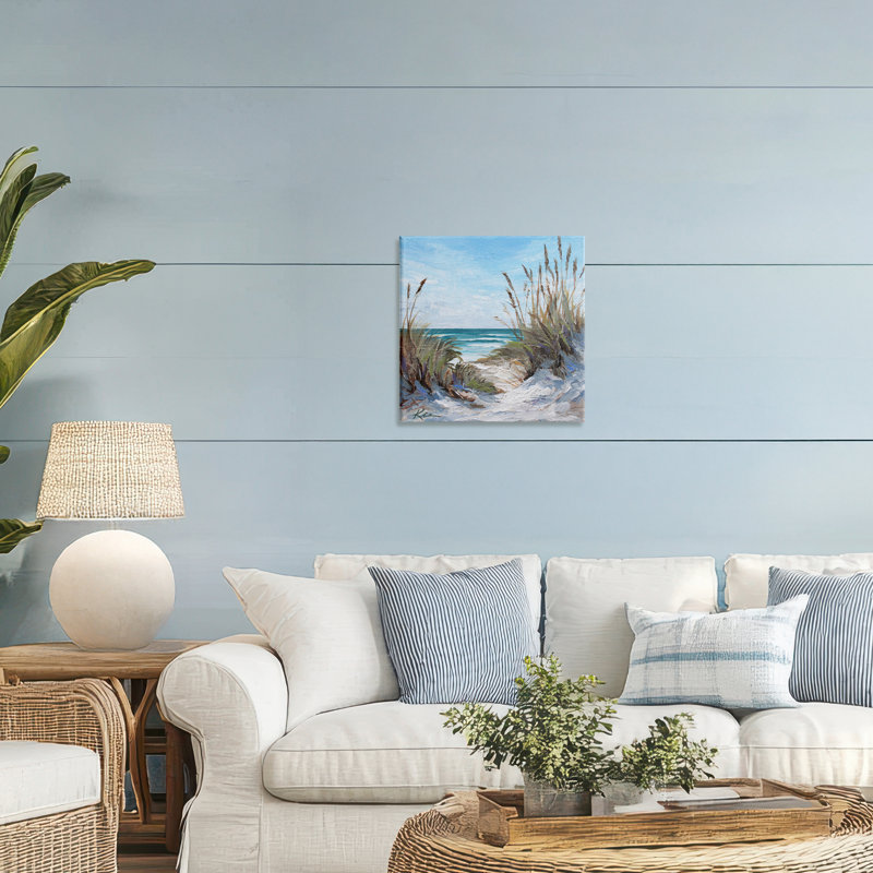 Toile marine à travers les herbes, design par Lindsay Kivi Fine Art, H 17 po x l 17 po