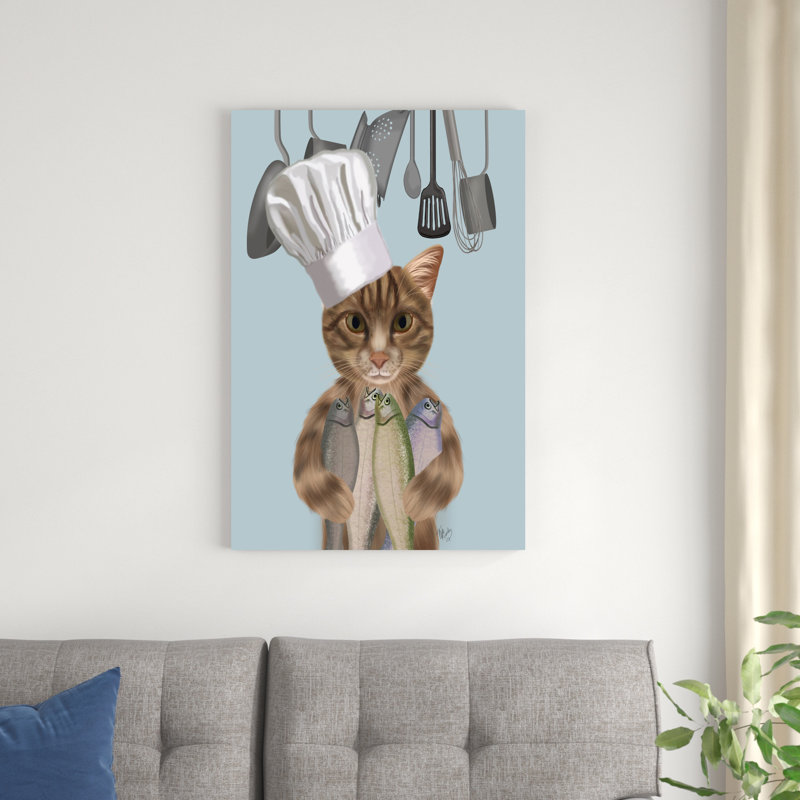 Tabby Cat Fish Chef, Portrait, H 36 po x l 24 po x P 1,25 po
