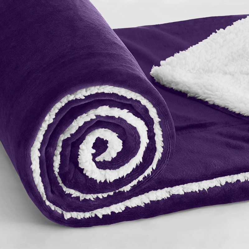 Misuzu Super Soft Reversible Sherpa Fleece Blanket, Purple, Double