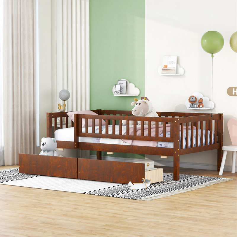 Lit de jour simple en bois avec deux tiroirs, noyer, Noyer, Lit simple