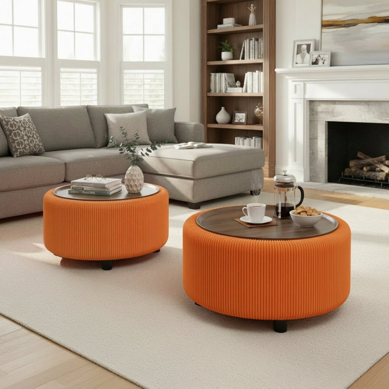 Table basse ronde avec rangement Pietsch, Orange