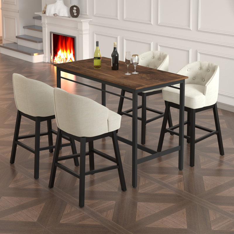 Marysa Swivel Upholstered Counter Stool with Solid Wood Frame, Beige