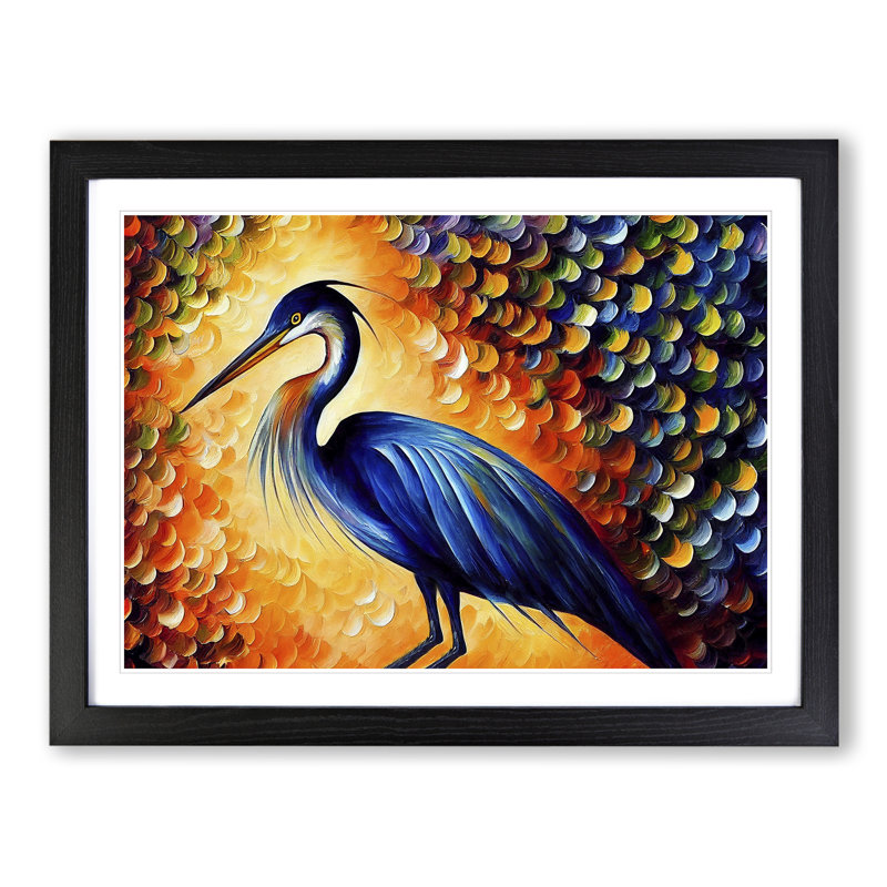 Heron Bird Abstract Vol.4 - Single Picture Frame Painting, 46cm H x 64cm W x 2cm D, Black
