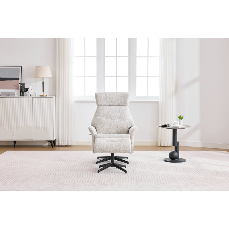 Mira Swivel Chair and Footstool Beige, Beige