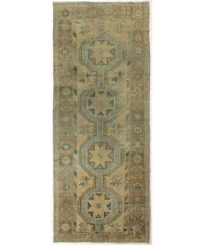 One-of-a-Kind 5' X 12'10" Runner Wool Area Rug in Ivory/Brown/Dark Green/Gray