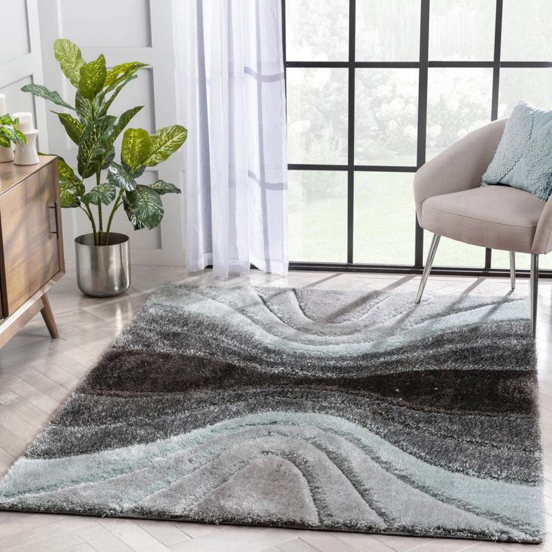 San Francisco 3D Textured Light Blue/Black/Green Rug, Rectangle 160 x 220cm