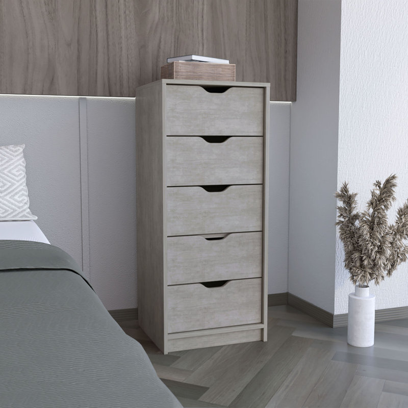 Commode haute 5 tiroirs Basilea, système coulissant, Gris