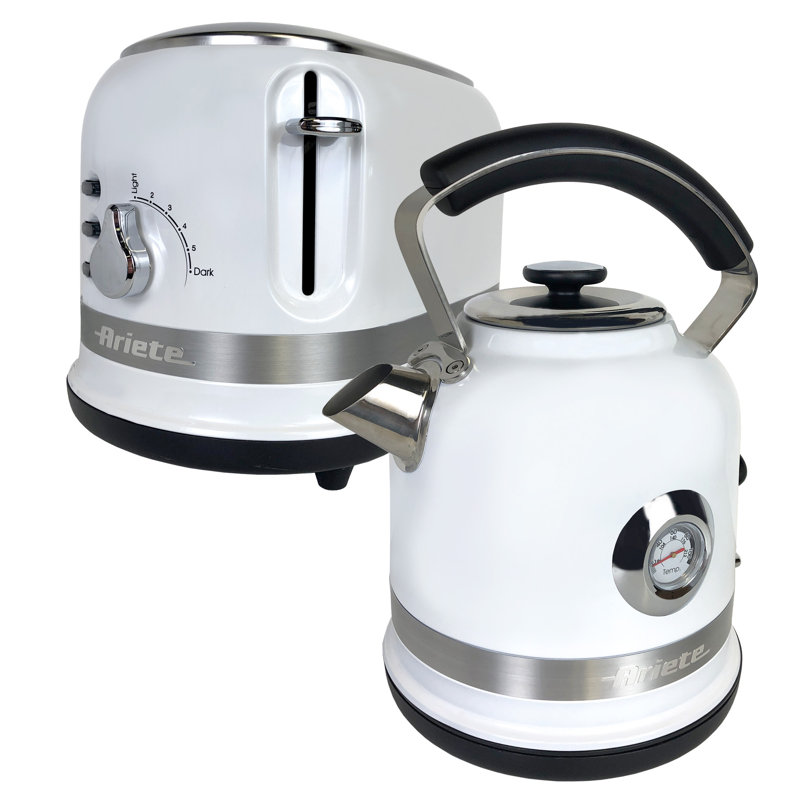 Ariete Moderna 1.7L Stainless Steel Kettle with 2 Slice Toaster Set, White