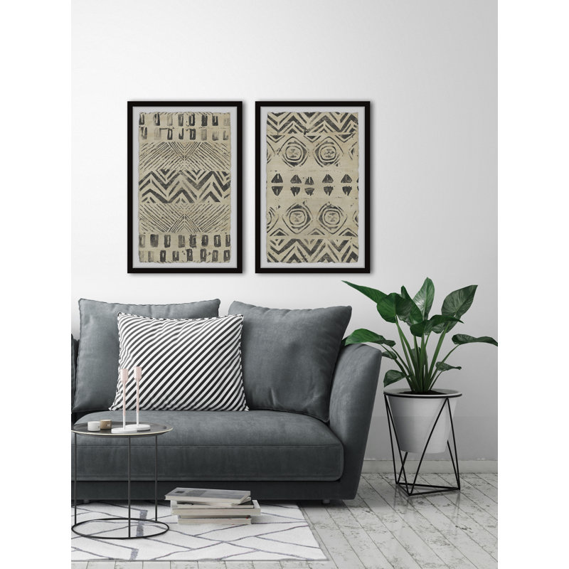 Golden Patterns Abstract Canvas Art Set in Black Frames