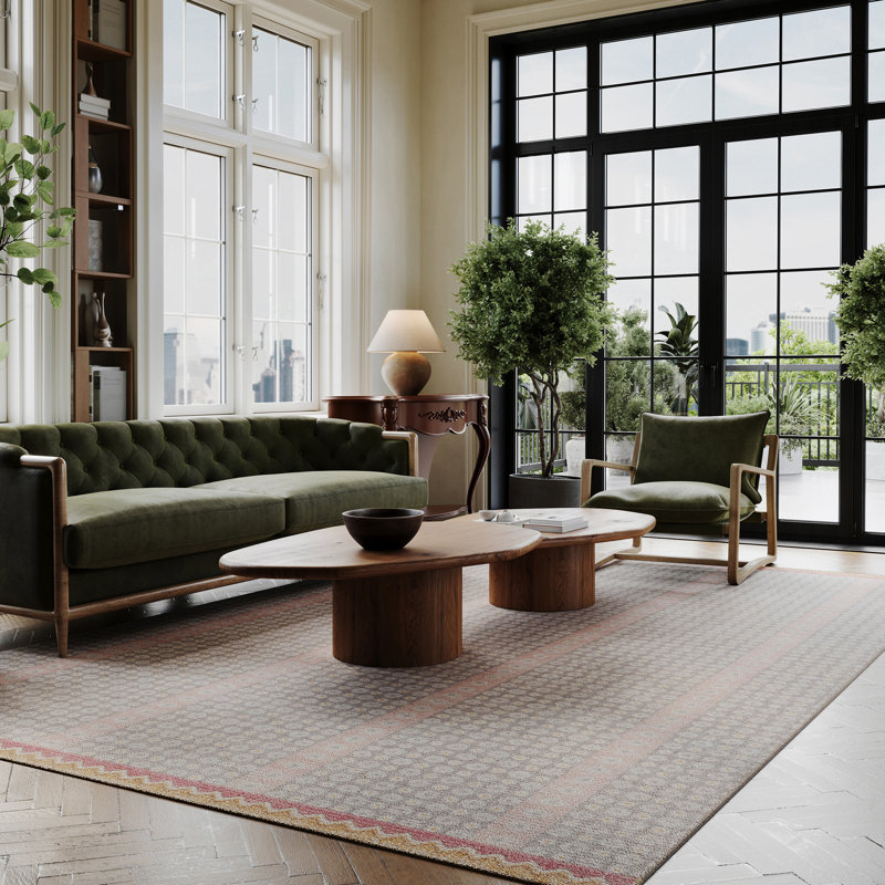 Tapis rayé en laine touffeté à la main Padma Lakshmi Pondicheri, Rectangle 4pi x 6 pi