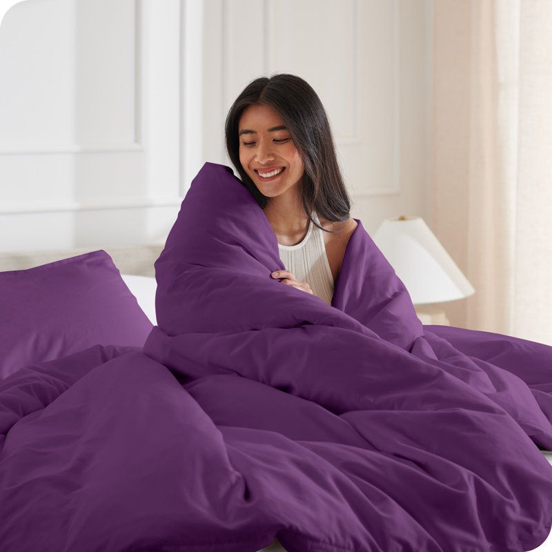 Washed Microfiber Duvet Cover Set, Plum, King Duvet Cover + 2 King Shams