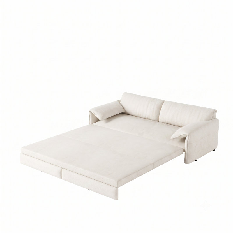 Grand canapé-lit convertible 3-en-1 de 66 po avec rangement latéral pour le salon, Beige+White