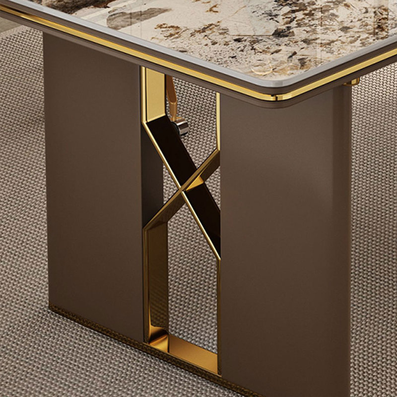 Coffee,Gold Rectangular Sintered Stone Executive desk with drawers desk, 29.53" H x 55.12" W x 31.5" D