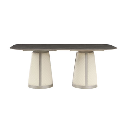 Champagne Colored Dining Table With Sintered Stone Top And Composite Wood Modern