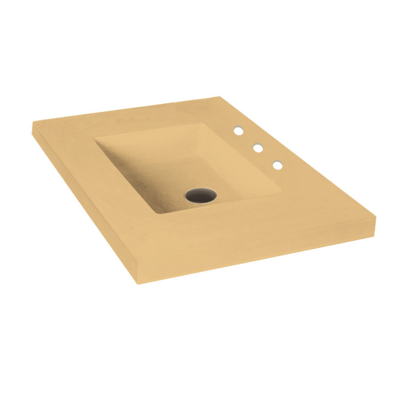 Newterra Concrete Handmade Rectangular Semi-Recessed Vessel Bathroom Sink, Widespread, Sun