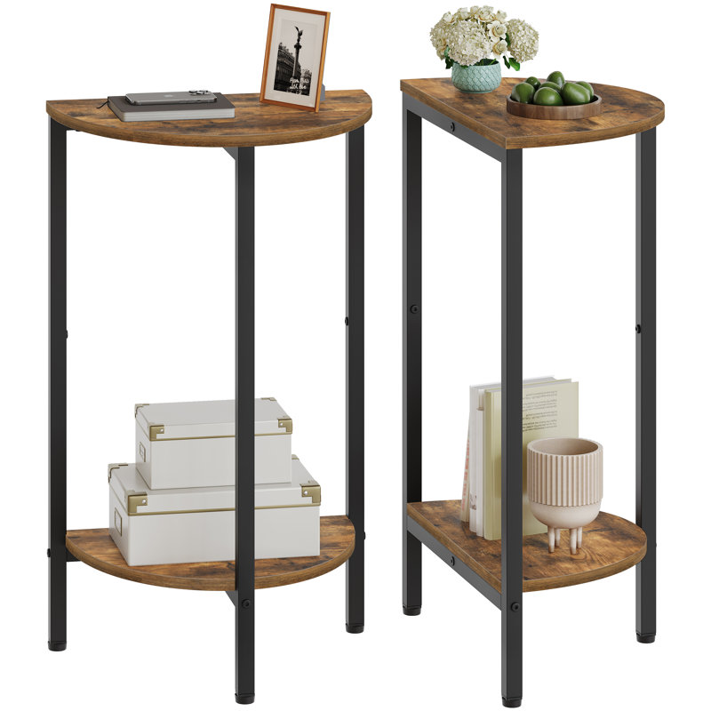 2-tier  End Tables Half Round Side Tables Half Moon Table with Open Shelves