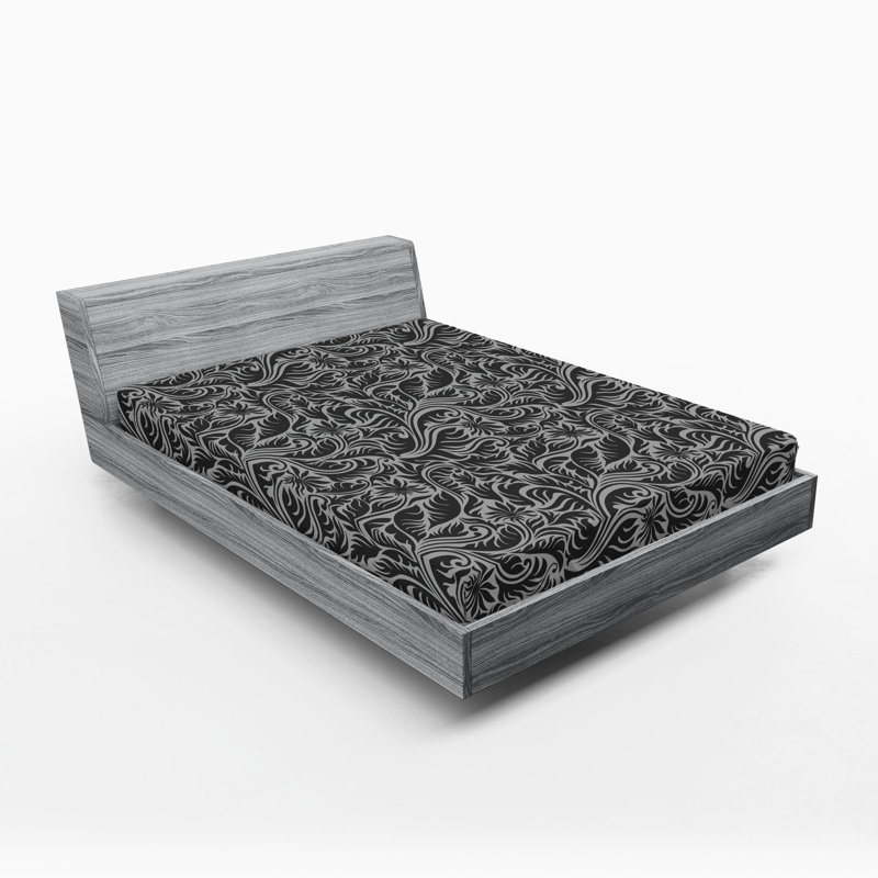 Ensemble de 2 draps-housses Ambesonne, Black/Grey Floral, Drap-housse de taille double