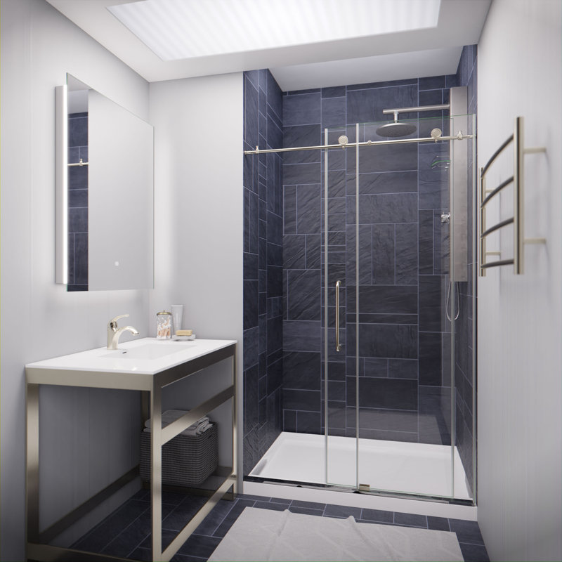 Madam Series 48" W x 76" H Single Sliding Semi-Frameless Shower Door, Brushed Nickel